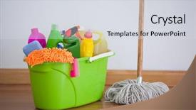  Presentation with floor care and cleaning services - PPT layouts consisting of mop and cleaning equipment background and a sky blue colored foreground