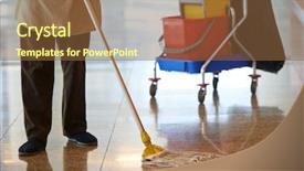  Presentation with hospital cleaning - Cool new slide set with mop and uniform cleaning backdrop and a tawny brown colored foreground