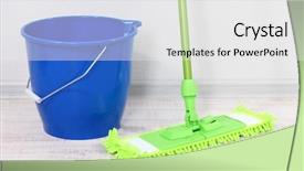  Presentation with floor care and cleaning services - Cool new slides with mop bucket - washing the floor and all backdrop and a  colored foreground
