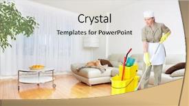 Presentation with house maid - Presentation consisting of mop house cleaning service background and a light gray colored foreground