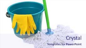  Presentation with rubber gloves - Presentation design featuring mop plastic bucket and rubber background and a  colored foreground