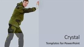  Presentation with confident - Audience pleasing PPT layouts consisting of mop standing isolated over white backdrop and a  colored foreground