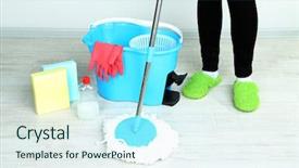  Presentation with mopping - PPT theme consisting of mopping floor at home close-up background and a sky blue colored foreground