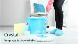  Presentation with mopping - Cool new PPT layouts with mopping floor at home close-up backdrop and a cool aqua colored foreground