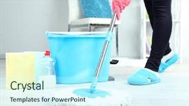  Presentation with mopping - Slide set consisting of mopping floor at home close-up background and a cool aqua colored foreground