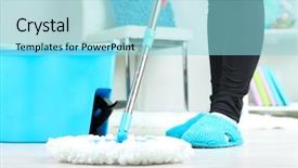  Presentation with mopping - Presentation theme consisting of mopping floor at home close background and a arctic colored foreground