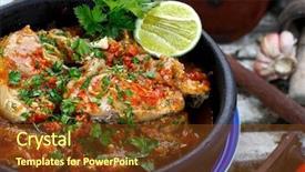  Presentation with shrimp fish - PPT theme having moqueca fish and shrimp traditional background and a tawny brown colored foreground