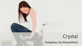  Presentation with suitcase - Cool new slides with more efforts - good looking woman sitting backdrop and a  colored foreground