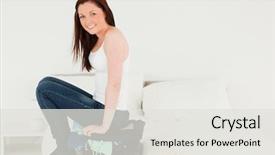  Presentation with pretty japanese - Theme having more efforts - pretty woman sitting on her background and a  colored foreground