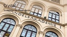  Presentation with school building - Colorful theme enhanced with schoolhouse - writing a business college backdrop and a coral colored foreground