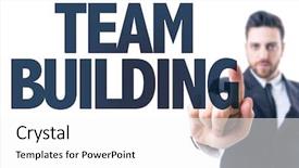  Presentation with team building - Amazing PPT theme having more resources - business man pointing the text backdrop and a  colored foreground