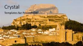  Presentation with spain - PPT layouts with morella-comunidad-valenciana-spain background and a light gray colored foreground