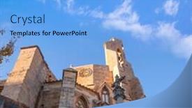  Presentation with church - Beautiful theme featuring morella-in-maestrazgo-castellon-church backdrop and a light blue colored foreground