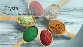  Presentation with catering banquet table different - Presentation theme with moringa - different colorful superfood powders background and a light blue colored foreground