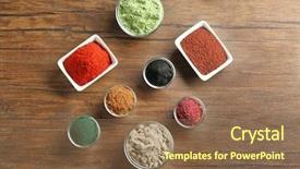  Presentation with catering banquet table different - Beautiful presentation theme featuring moringa - different colorful superfood powders backdrop and a tawny brown colored foreground