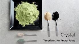  Presentation with catering banquet table different - Theme featuring moringa - kitchenware with different colorful superfood background and a light gray colored foreground