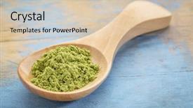  Presentation with moringa - Slide set with moringa leaf powder on wooden background and a lemonade colored foreground