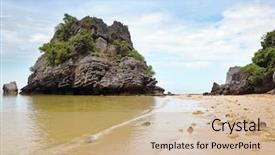  Presentation with beach rocks - PPT theme consisting of morning after a whole gale background and a coral colored foreground