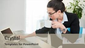  Presentation with biscuit coffee - Audience pleasing theme consisting of morning and turning on laptop backdrop and a mint green colored foreground