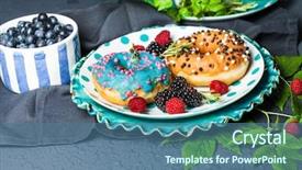  Presentation with donuts - Colorful presentation theme enhanced with morning breakfast with mini donuts backdrop and a ocean colored foreground
