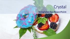  Presentation with white plate - Presentation consisting of morning breakfast with mini donuts background and a sky blue colored foreground