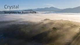  Presentation with buildings - Amazing presentation theme having morning-cloudy-landscape-with-buildings backdrop and a light blue colored foreground