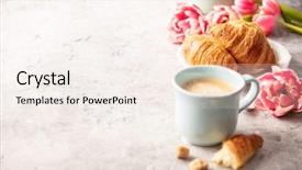  Presentation with tulips - PPT theme having love break - morning coffee croissants and spring background and a cream colored foreground