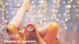  Presentation with cacao - Slide set with morning coziness winter and people concept - close up of young woman with cup of coffee or cacao in bed at home background and a coral colored foreground