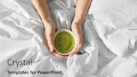  Presentation with matcha - Amazing slide set having morning-drink-and-people-concept backdrop and a light gray colored foreground