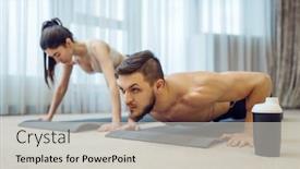  Presentation with training - Presentation theme with morning-fitness-training-of-family background and a light gray colored foreground