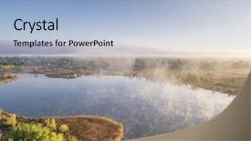  Presentation with fall morning - Cool new PPT theme with morning fog over lake early backdrop and a light blue colored foreground
