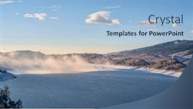  Presentation with snow mountain - Slides having morning-fog-over-mountain-lake background and a light blue colored foreground