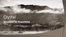  Presentation with foggy - Presentation theme featuring morning-foggy-lake-in-mont background and a dark gray colored foreground