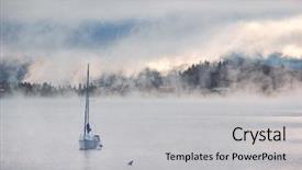  Presentation with mountain lake - Presentation having morning foggy misty landscape background and a light gray colored foreground