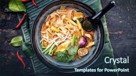 Presentation with curry - Amazing PPT theme having vegetables and rice noodles backdrop and a navy blue colored foreground