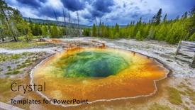  Presentation with yellowstone - Slide deck with morning-glory-pool-from-above background and a gold colored foreground