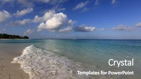  Presentation with footprints and sand beach - PPT theme consisting of morning landscape on ocean sandy background and a gray colored foreground