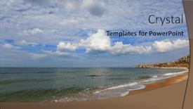  Presentation with sea shore - Presentation design featuring morning-landscape-on-sandy-sea background and a light blue colored foreground