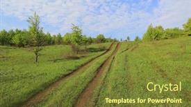  Presentation with green morning - Audience pleasing theme consisting of morning-landscape-with-dirt-road backdrop and a tawny brown colored foreground