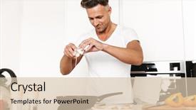  Presentation with eggs egg carton egg box - PPT theme with morning lunch - happy man cooking eggs background and a lemonade colored foreground