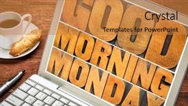  Presentation with coffee cup - Amazing theme having morning monday word abstract - text backdrop and a gold colored foreground