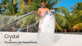  Presentation with rural india - Presentation with morning on tropical beach india background and a soft green colored foreground