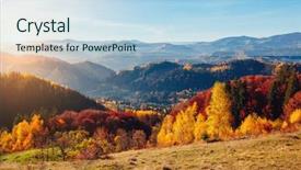  Presentation with pine trees sun shining through - Audience pleasing presentation theme consisting of morning scene red and yellow backdrop and a light blue colored foreground