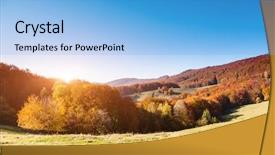  Presentation with multicolored autumn leaves orange yellow red - Amazing presentation design having morning scene red and yellow backdrop and a light blue colored foreground