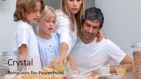  Presentation with school family - Audience pleasing PPT layouts consisting of morning school - merry family having breakfast backdrop and a  colored foreground
