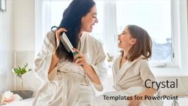  Presentation with child medicine - Slide set consisting of learning medicine - happy family mother and daughter background and a soft green colored foreground