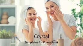  Presentation with caring - Audience pleasing theme consisting of daily home routine - happy family mother and daughter backdrop and a coral colored foreground