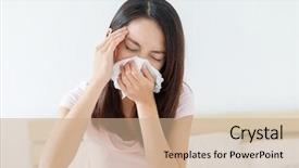  Presentation with sneezing - PPT layouts with morning sickness - asian woman sneezing on bed background and a coral colored foreground