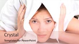  Presentation with sickness - PPT theme consisting of morning sickness - portrait of a young woman background and a coral colored foreground