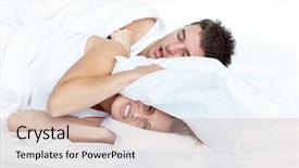  Presentation with snoring - Beautiful presentation design featuring morning sickness - upset woman in bed backdrop and a soft green colored foreground